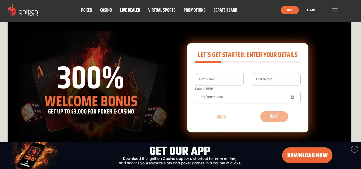 Ignition Casino lobby — slots and pokies section