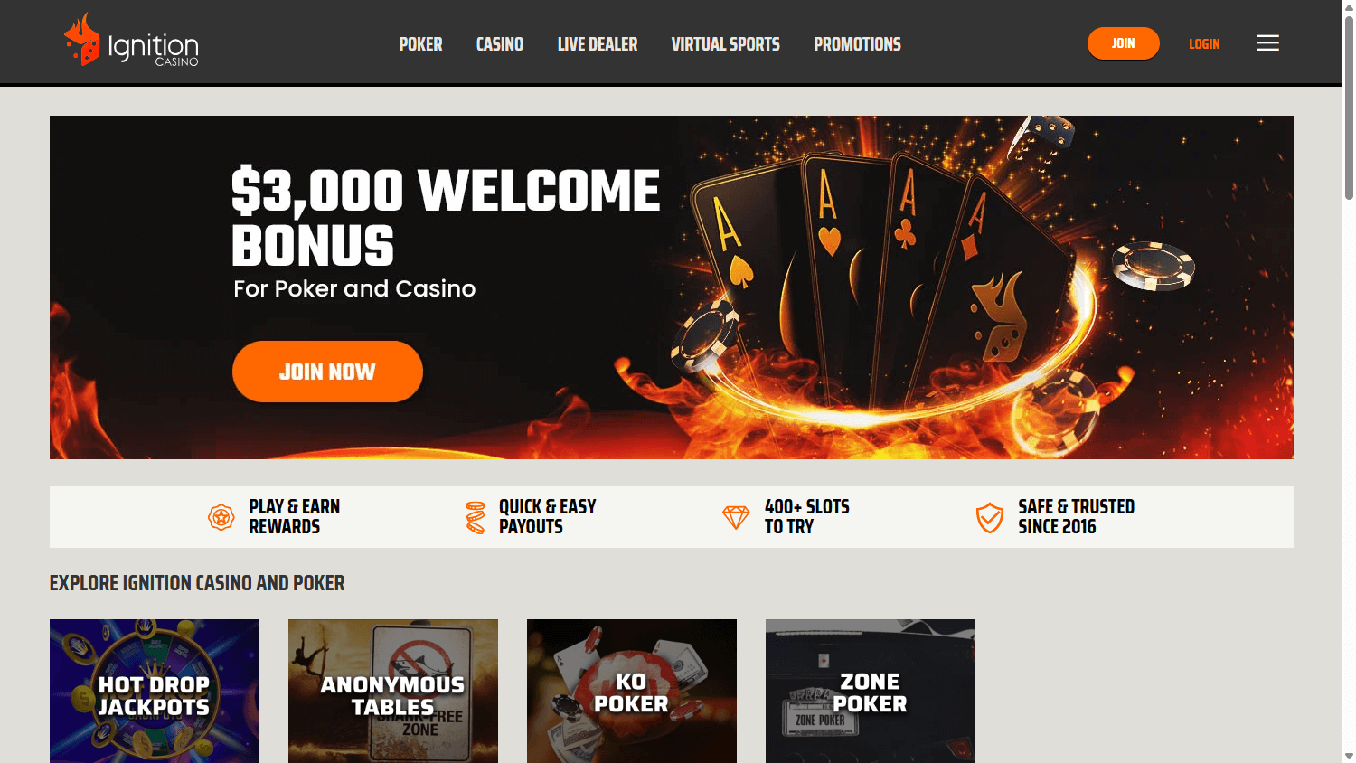 Ignition Casino live dealer games lobby